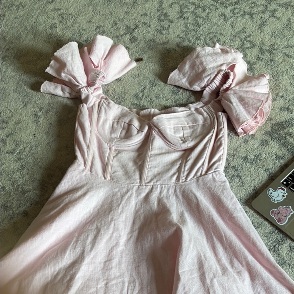 REVOLVE Pink Sundress with Sweetheart Neckline and Flutter Cap Sleeves